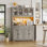 Armoire de cuisine 47,4 po, étagère de boulanger avec tablette à micro-ondes, éclairage à DEL intégré, armoire de rangement pour la cuisine, la salle à manger ou le salon