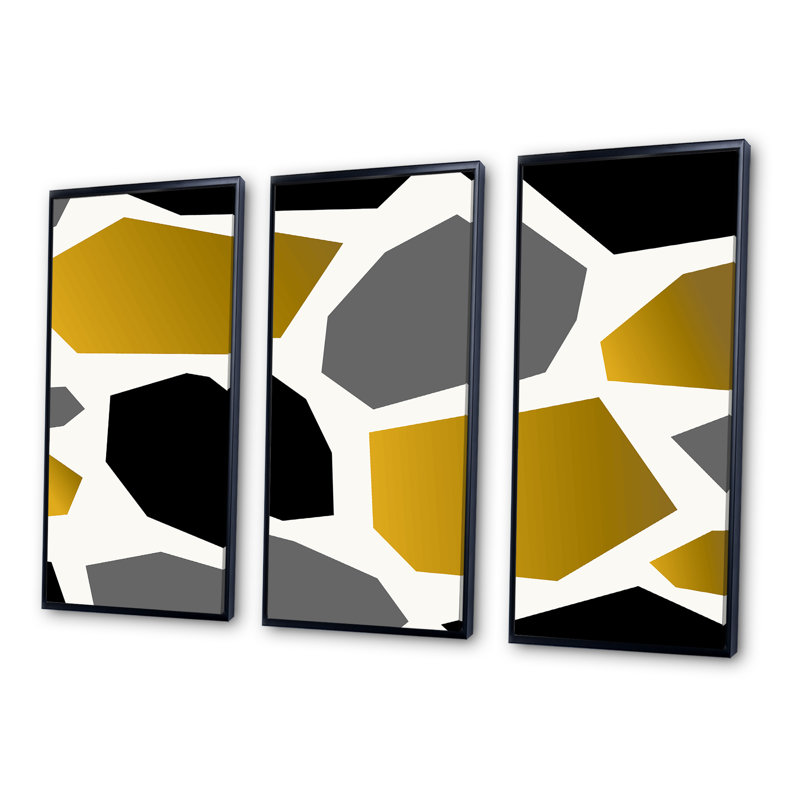 Formes géométriques dorées et noires - ensemble d'art mural moderne sur toile encadrée 3, H 32 po x l 48 po x P 1 po, Noir