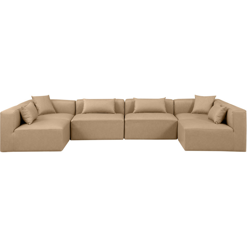 Houswerth Upholstered U-Shaped Sectional Reversible, Tan Vegan Leather