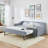 Dark Blue Upholstered Convertible Twin Size Daybed, 3-in-1 Multi-Functional Sofa Bed with Tufted Button Backrest, Pull Out Pop-Up Trundle Bed and Side Storage Pockets for Small Space Living-129676879-129676880