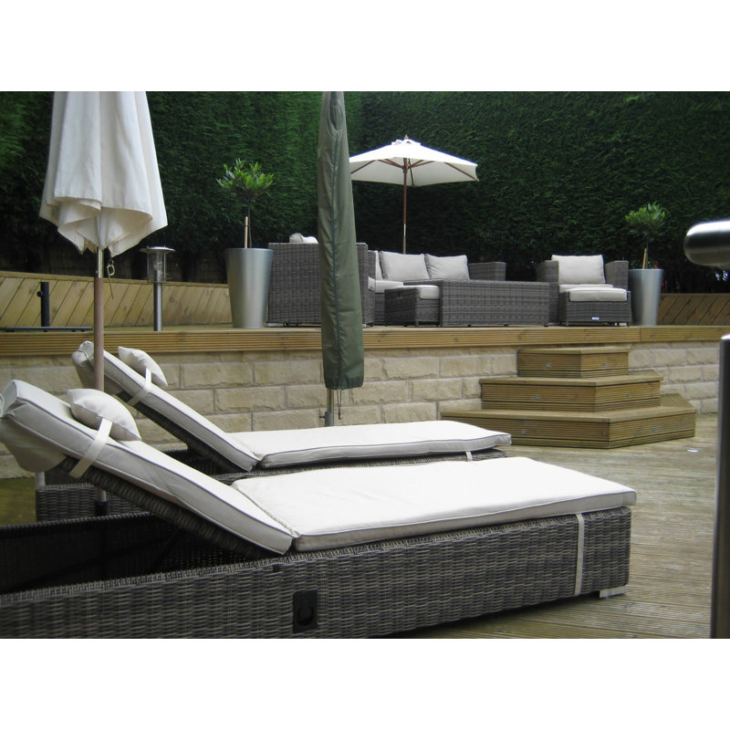 Vivian 198 cm Long Chaise Lounge Set with Cushions, Truffle/Champagne