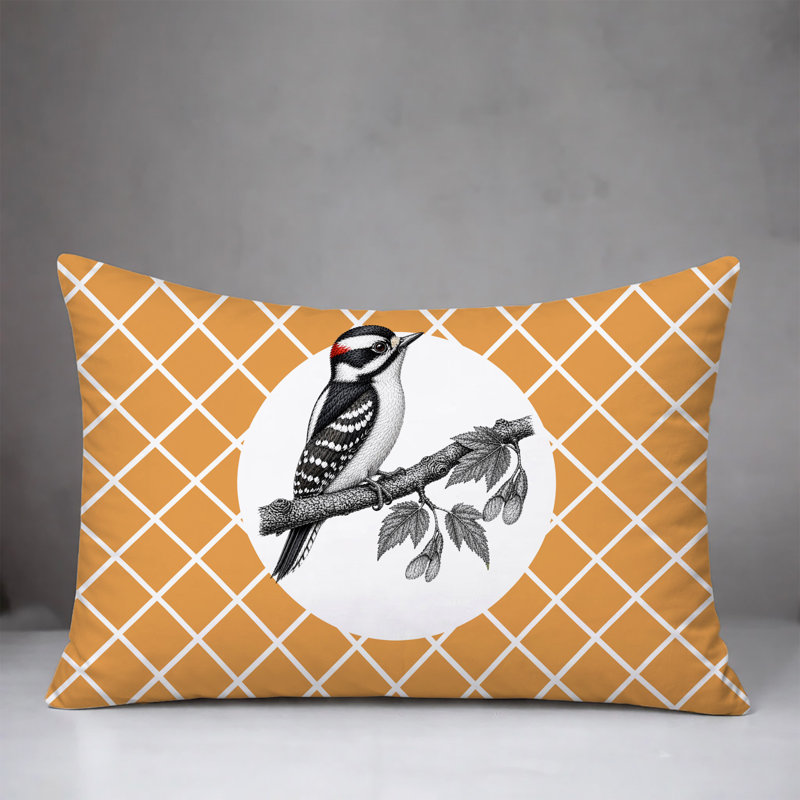 Wood Pecker Indoor/Outdoor Reversible Pillow, 20x14, Orange