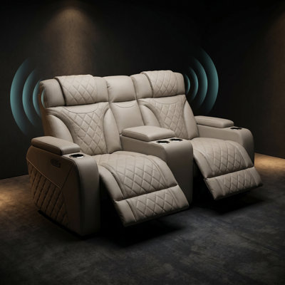 Swiss 73 Inch Wide Power Reclining Breathable PU Upholstery Loveseat with Built-In Bluetooth Speakers and Storage Arms