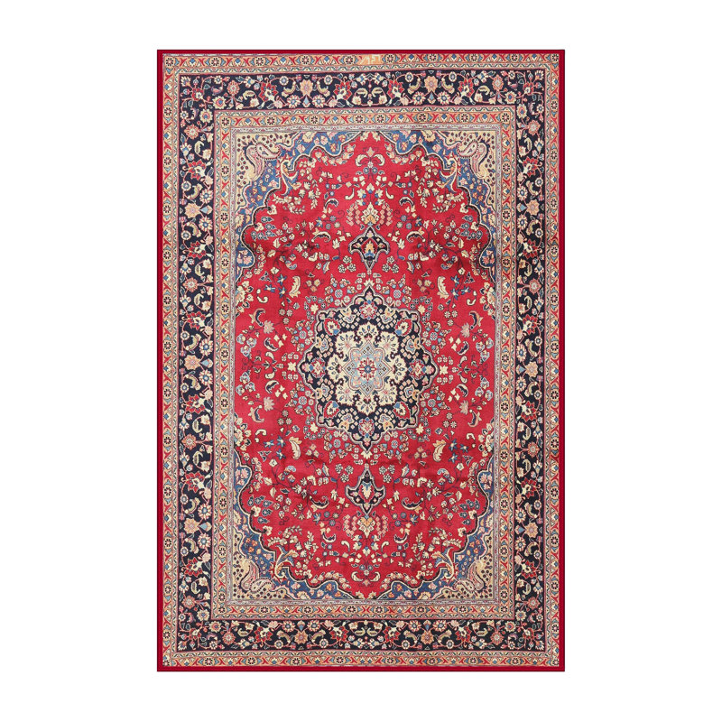 Tapis oriental en laine / polyester tissé à la machine rouge / noir / beige, Rectangle 5 pi x 7 pi