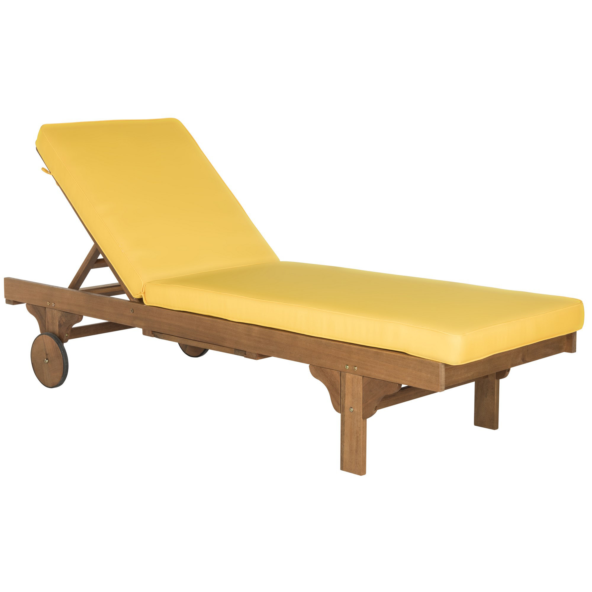 27.6'' Outdoor Eucalyptus Chaise Lounge, Yellow, Natural