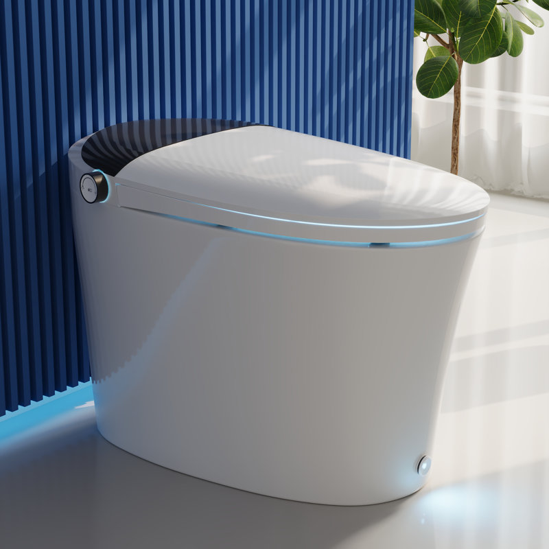 Smart Toilet with Quiet-Closed Heated Seat, Foot Kick/Off-seat/Blackout/Remote Flush, Bidet Elongated Toilet with Tankless, Gentle Night light, Remote Control, Advanced