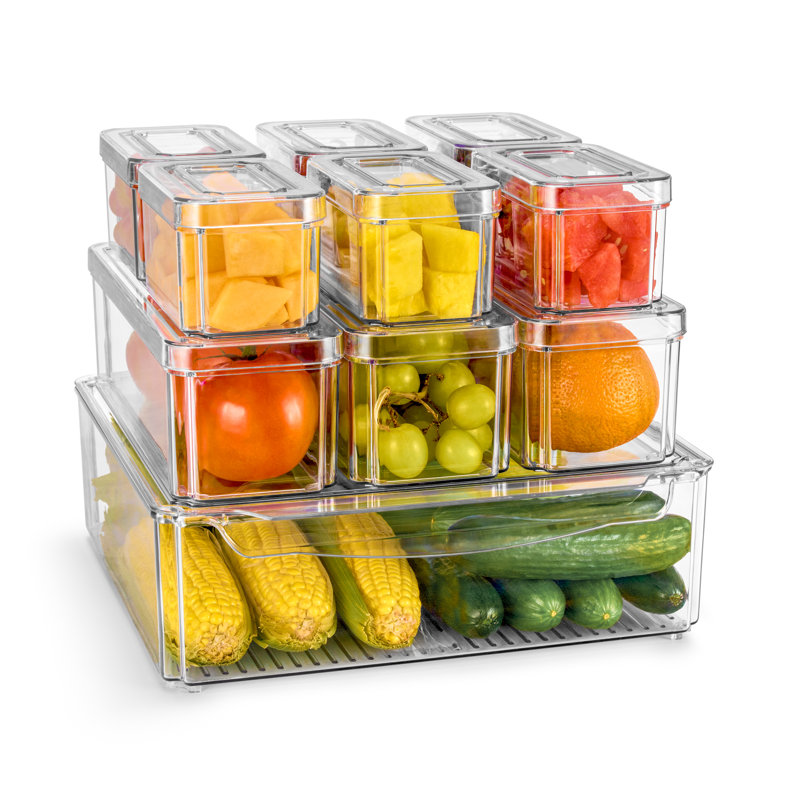  Ensemble de 10 bacs de rangement pour réfrigérateur avec couvercles