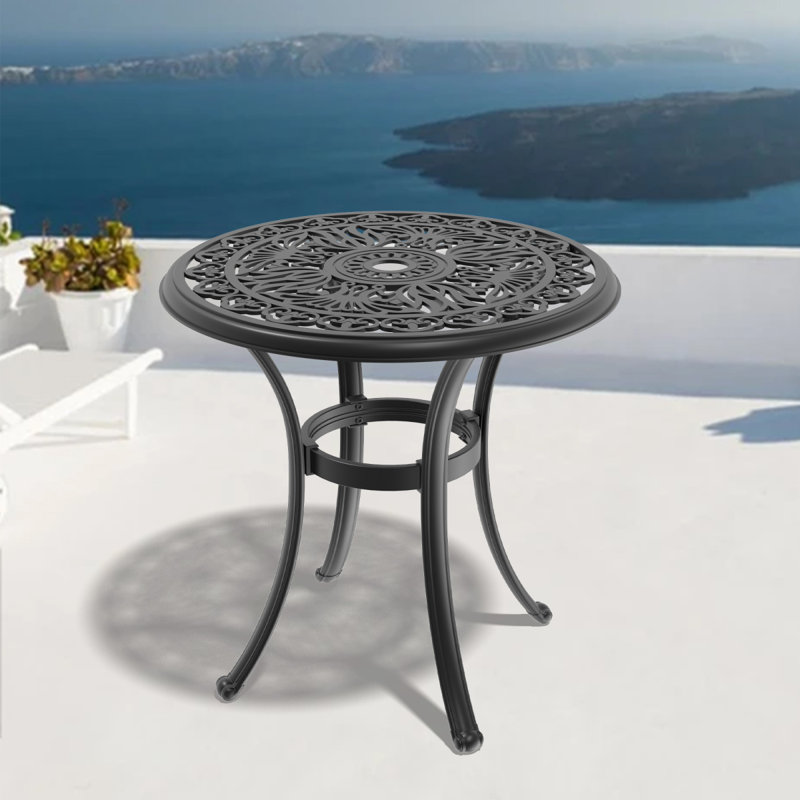Table de salle à manger 47,24 pouces en fonte d'aluminium avec structure noire et trou pour parasol
