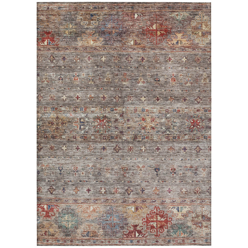 Tapis extérieur lavable floral 3 pi x 5 pi brun clair et terre cuite
