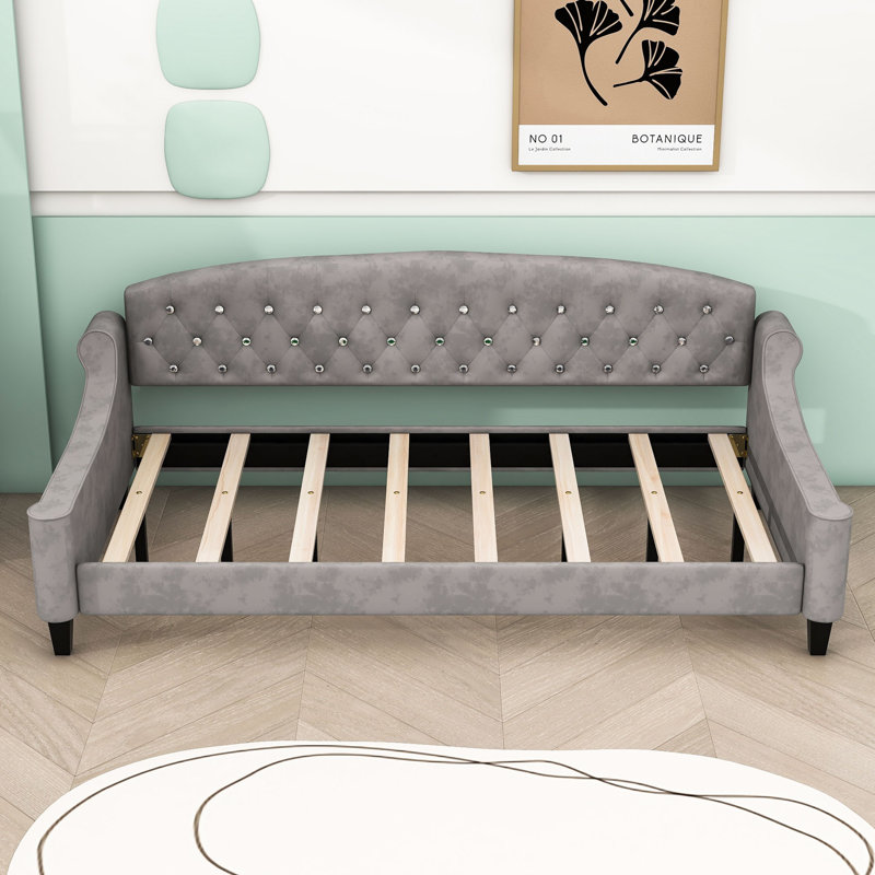 Jeta Tufted Upholstered Daybed With Arms And Slats, Twin