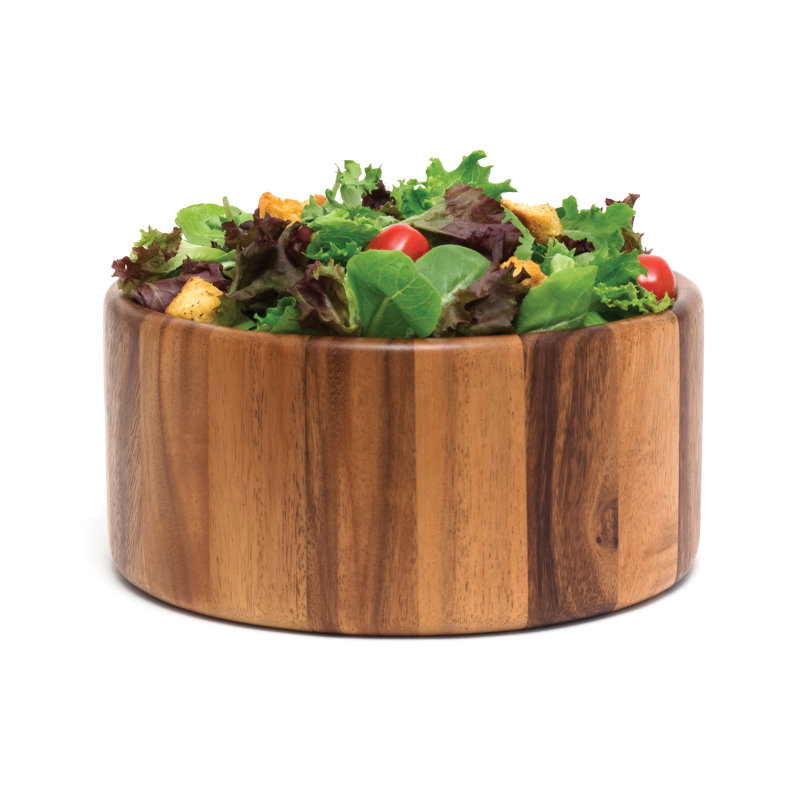 Large Acacia Wood Salad and Fruit Serving Bowl with Servers