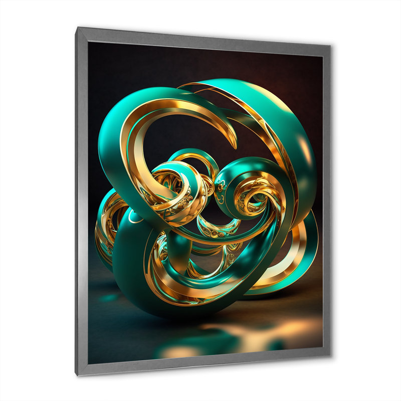 «Rhythm of Infinity Turquoise Gold Sphere», reproduction sur toile, H 32 po x l 16 po x P 1 po, Cadre photo argenté