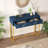 Modern console table with two storage drawers & stripe design, sleek entryway sofa table for living room & hallway, navy