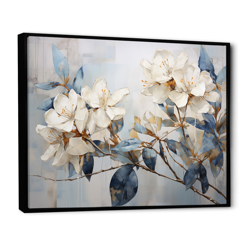 Rhododendron gracieux minimalisme, H 30 po x l 40 po x P 1,5 po, Cadre flottant noir