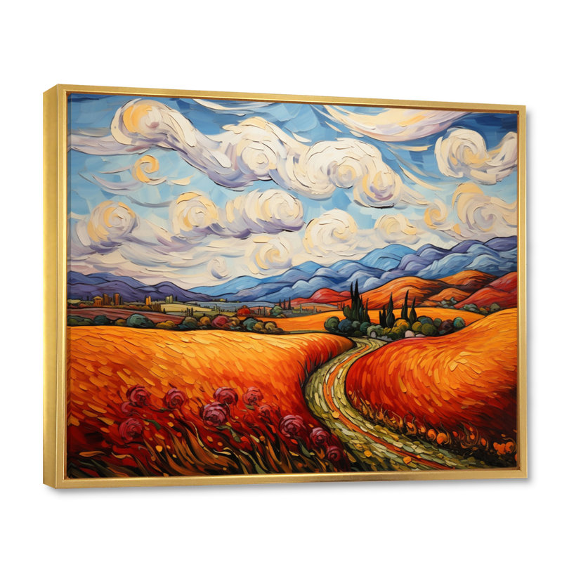 Vangogh Autumn Path IV, encadré sur toile par Vincent Van Gogh, peinture, H 30 po x l 40 po x P 1,5 po, Cadre flottant doré