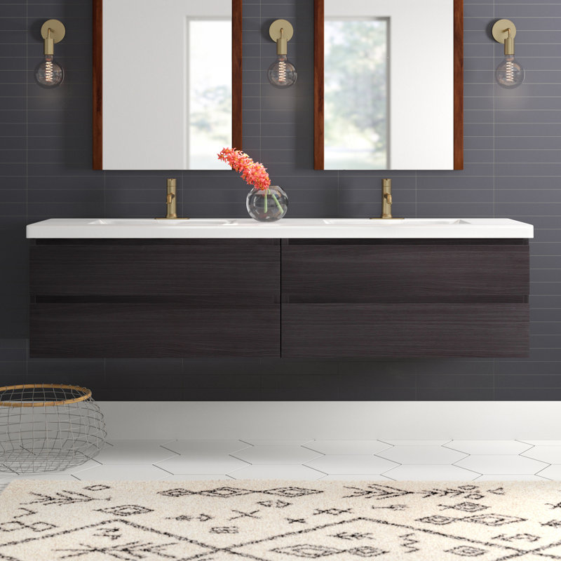 Drason Double Bathroom Vanity with Acrylic Top, Dark Gray Oak