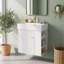Meuble-lavabo flottant moderne de 21,6 po avec lavabo en céramique et rangement droit, assemblage requis, robinet et drain exclus-133751647