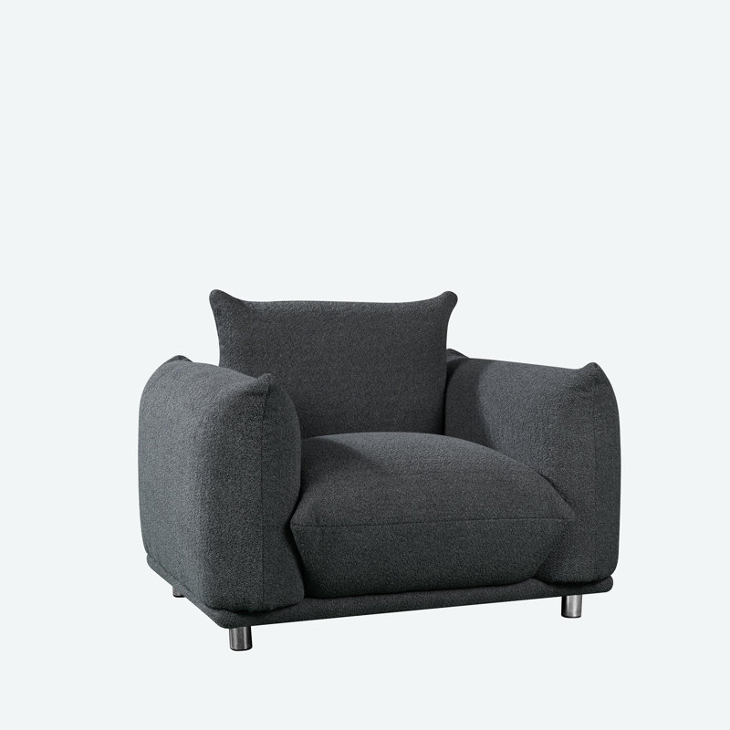 Fauteuil d'appoint rembourré Tranay, Laine d'agneau noire