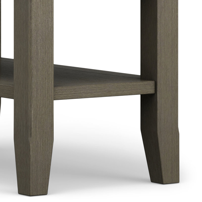 Farmhouse Gray Solid Wood Narrow Side Table with Shelves