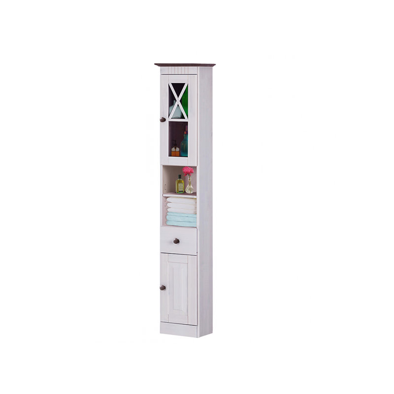Vernita Solid Wood Freestanding Linen Cabinet, Havana White Lacquer
