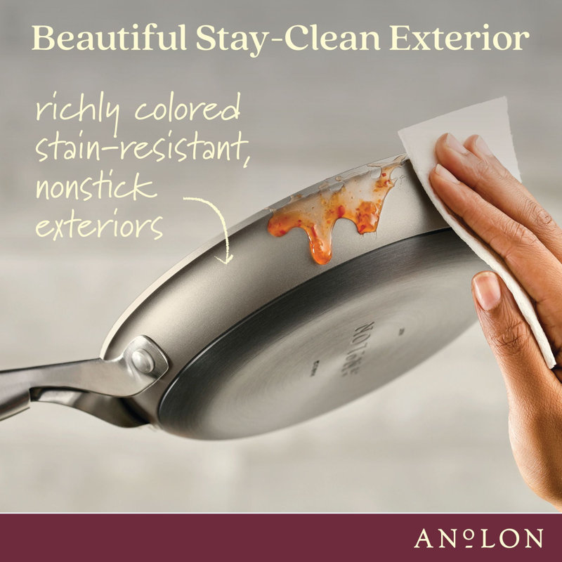 Anolon Achieve 9-Piece Hard Anodized Nonstick Cookware Pots and Pans Set, Cream, Cream