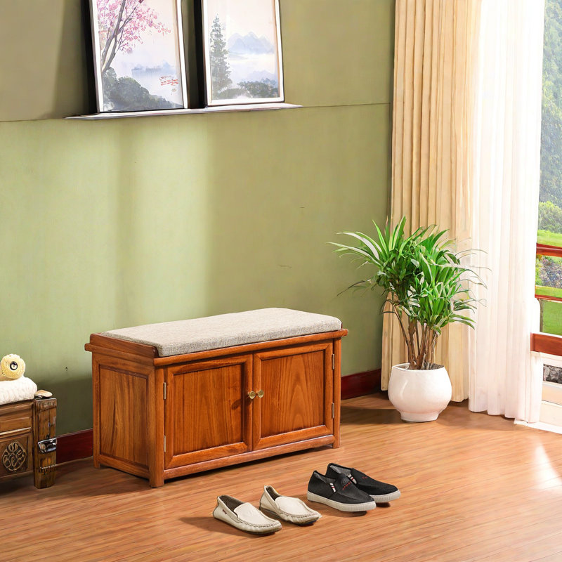 8 Pair Solid Wood Shoe Storage Bench, Yellow