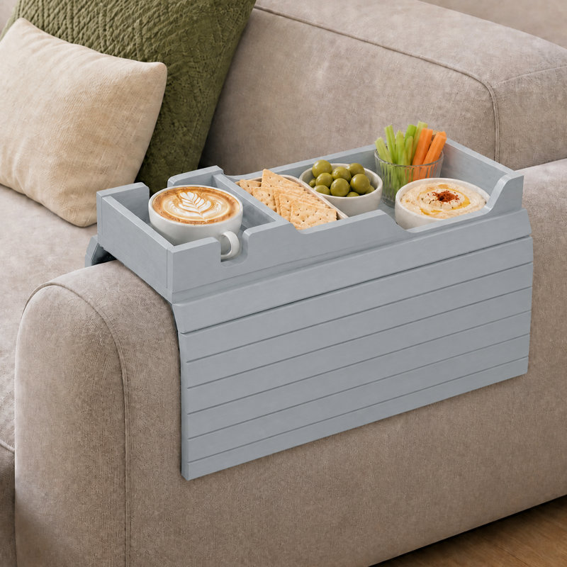 Porte-gobelet en bambou, plateau avec accoudoirs de canapé pliable avec conception anti-chute, organisateur de table d'appoint avec accoudoirs pour boissons, télécommandes et collations
