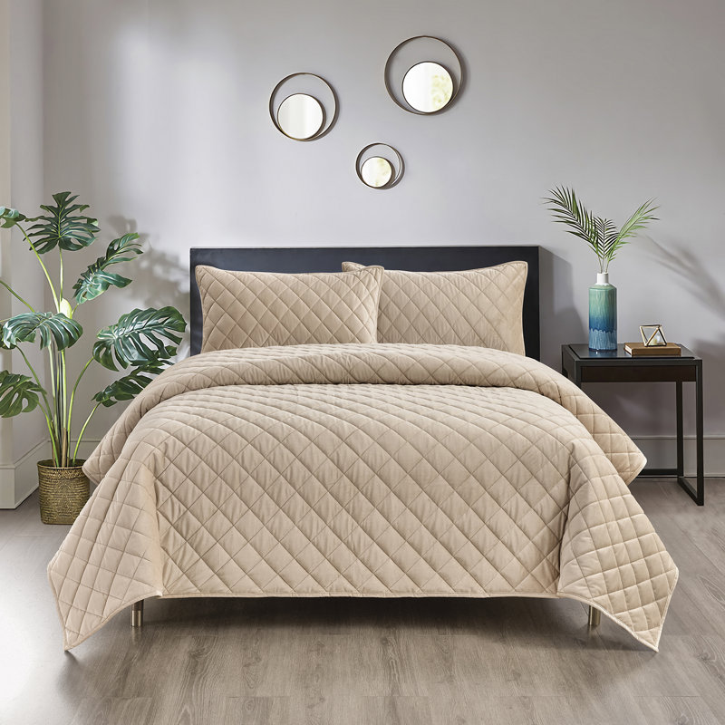 Ensemble de courtepointe en velours taupe Pointehaven, Taupe, Courtepointe double et 2 taies décoratives standa