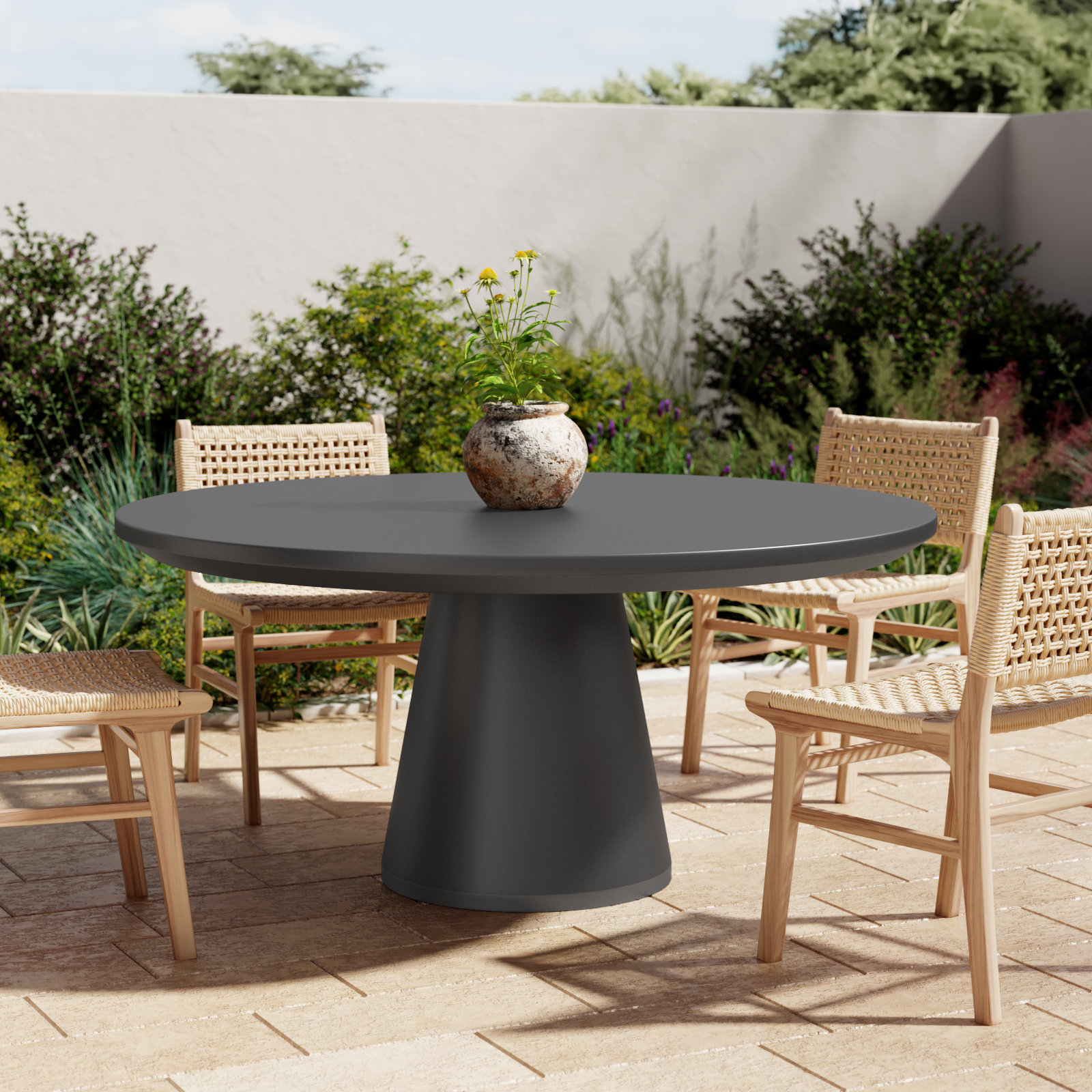 Delijah 63'' Concrete Outdoor Dining Table, Dark Gray