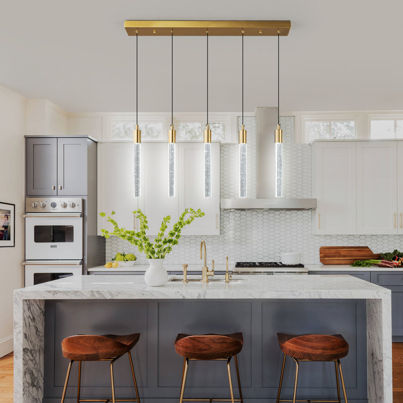 Hamrnand - Light Modern Kitchen Island Pendant Light Dimmable LED Mini Crystal Pendant Lighting, Gold, 5