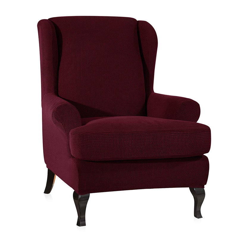 Housse pour fauteuil à oreilles et coussins en T, Mélange de polyester rouge vin