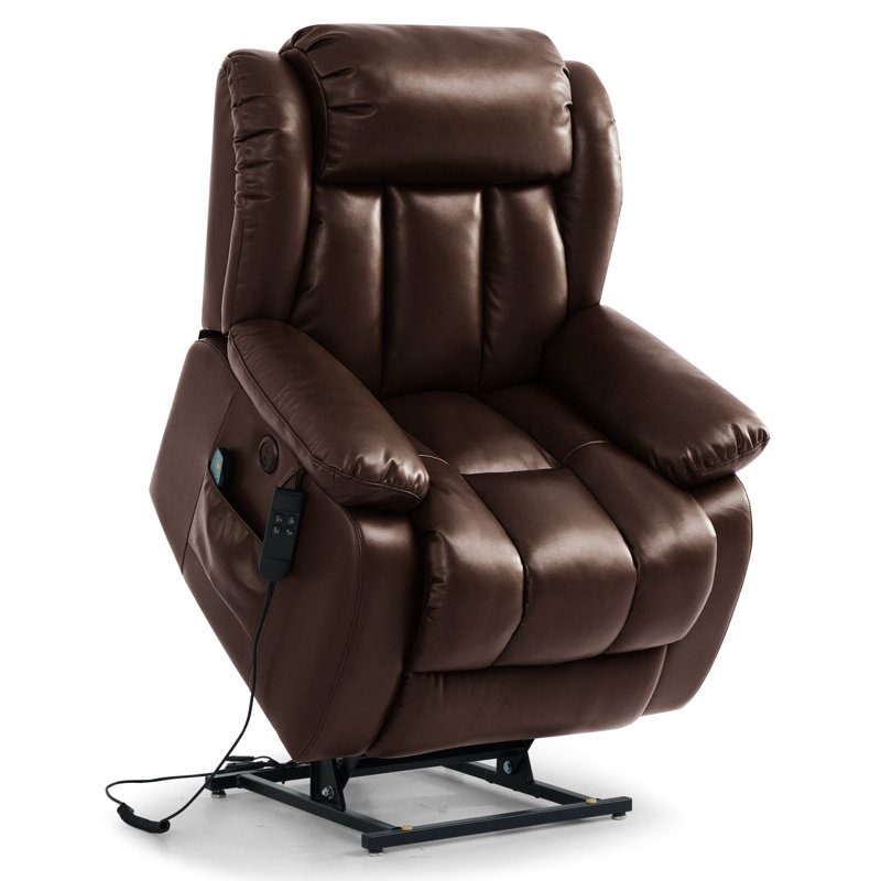 Infinite Position Dual Motor Power Lift Recliner Chair Leather Chair with USB, Heat and Massage, Brown