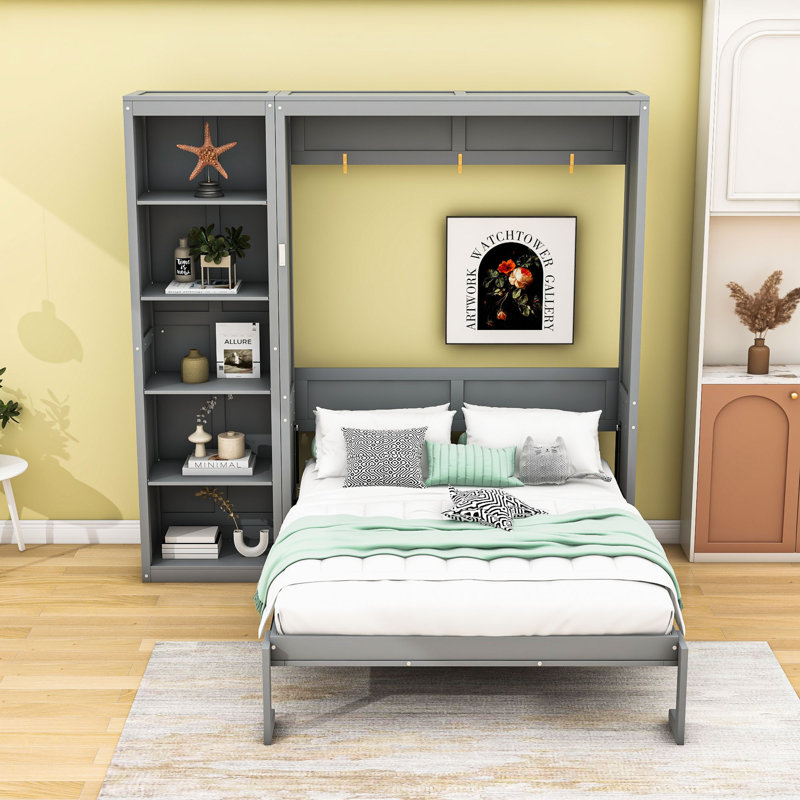 Mcfeeters Murphy Storage Bed with Shelves, Queen, Gray