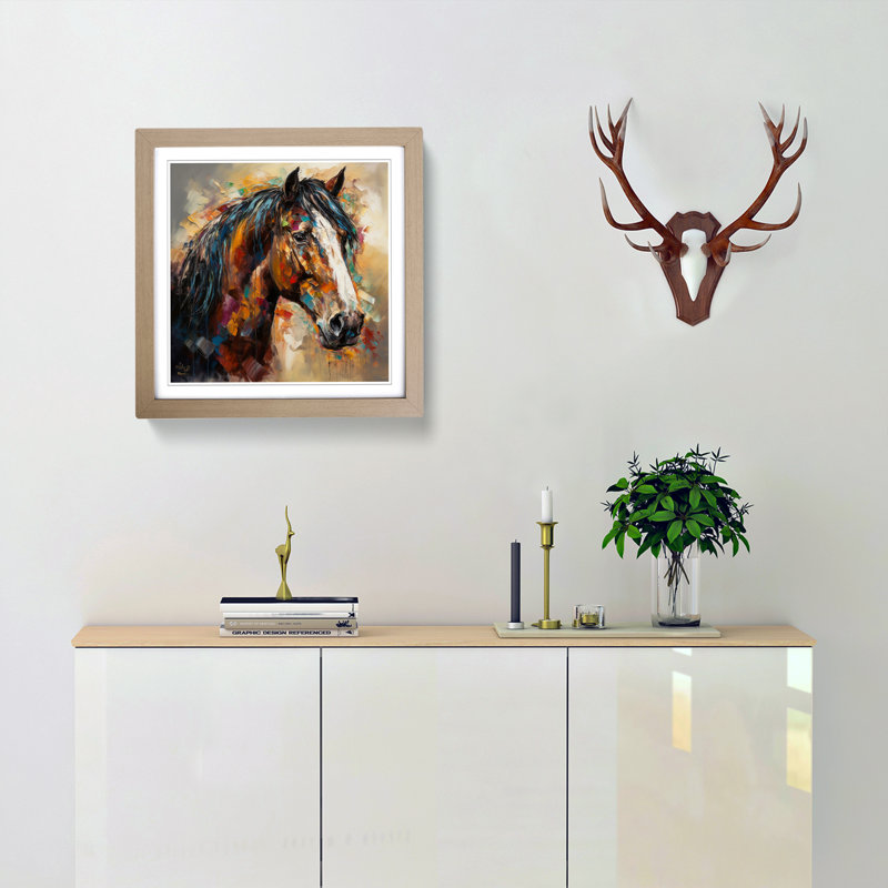 Shire Horse Expressionism No.1 - Single Picture Frame Print on Wood, Oak