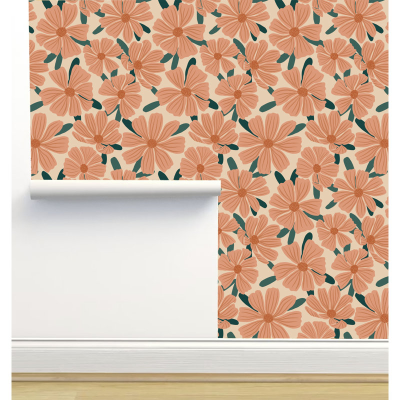 Rouleau de papier peint auto-adhésif texturé L 12 pi x l 2 po Erin Kendal Designs, Rose floral
