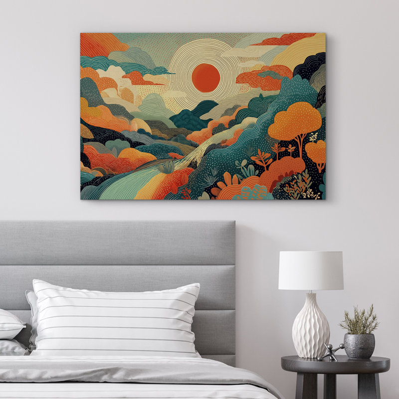 "Colorful Abstract Landscape Illustration" - très grande impression sur toile encadrée, Toile tendue