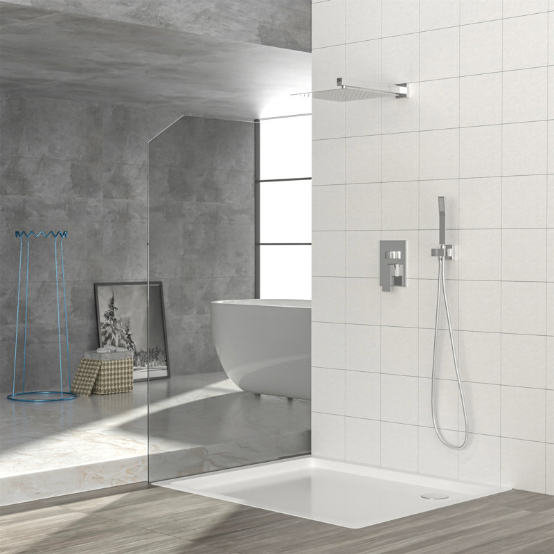Dual Shower Head - 12 Inch Wall Mounted Square Shower System With Rough-In Valve, Chrome