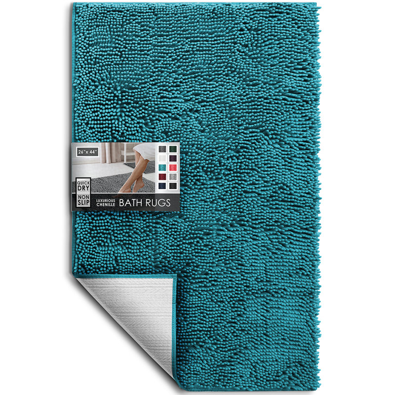 Tapis pour salle de bain en chenille ultra absorbant Kalyce, L 26 po x L 44 po, Bleu sarcelle