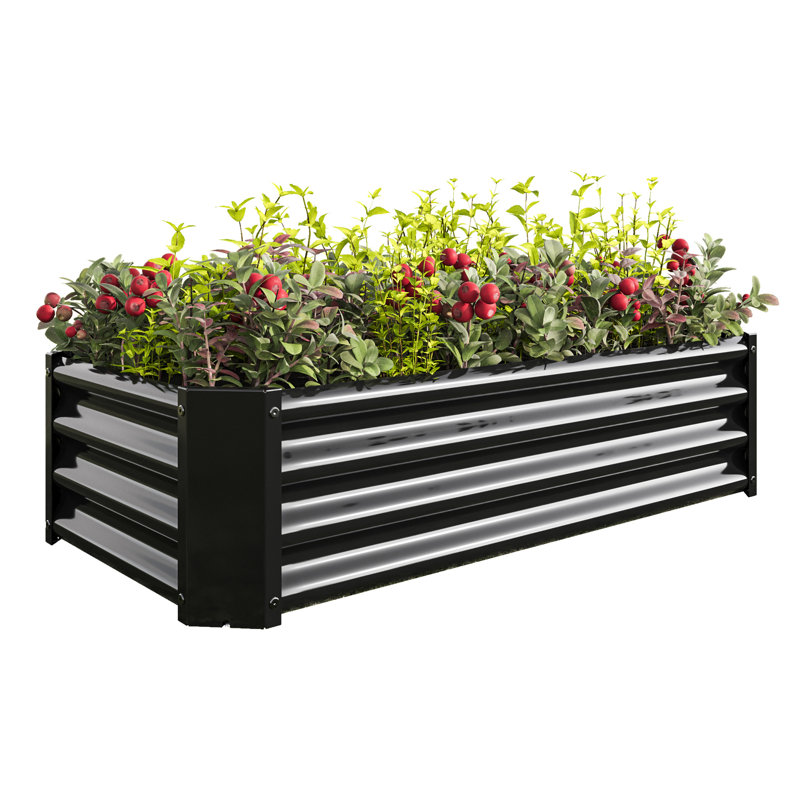 Rectangle Metal Raised Planter 421Ft For Plants And Flowers, Black, Stable & Long - Lasting Black Material, Rust, Black