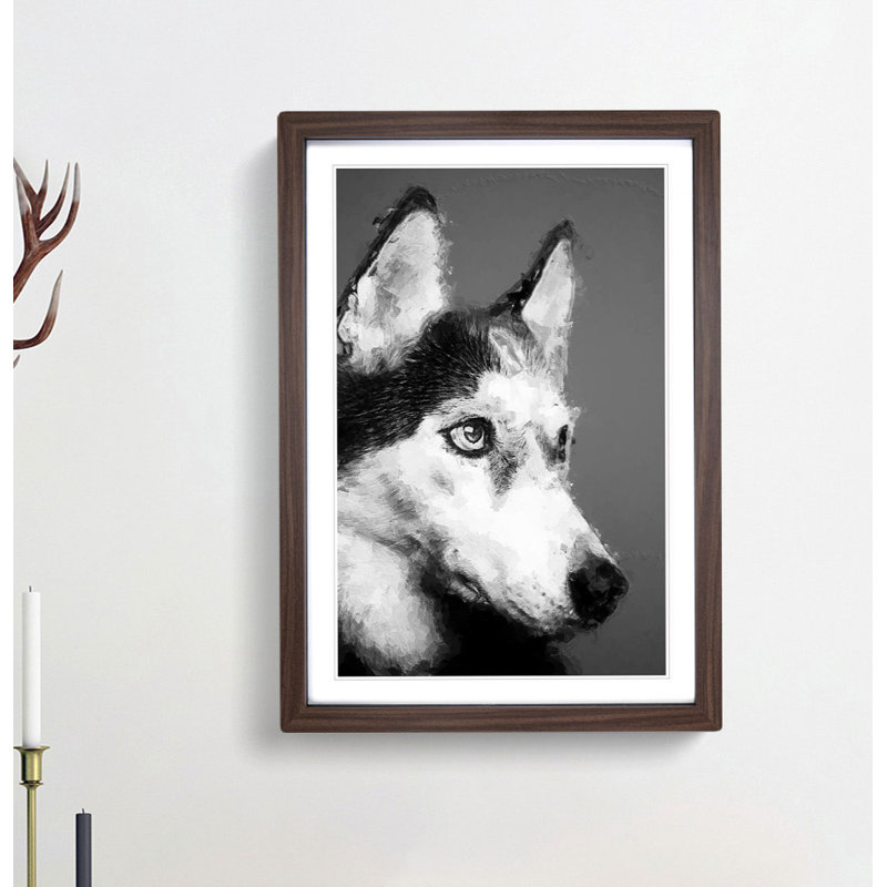 Husky Dog in Abstract - Framed Print, 91cm H x 60cm W x 2cm D, Walnut