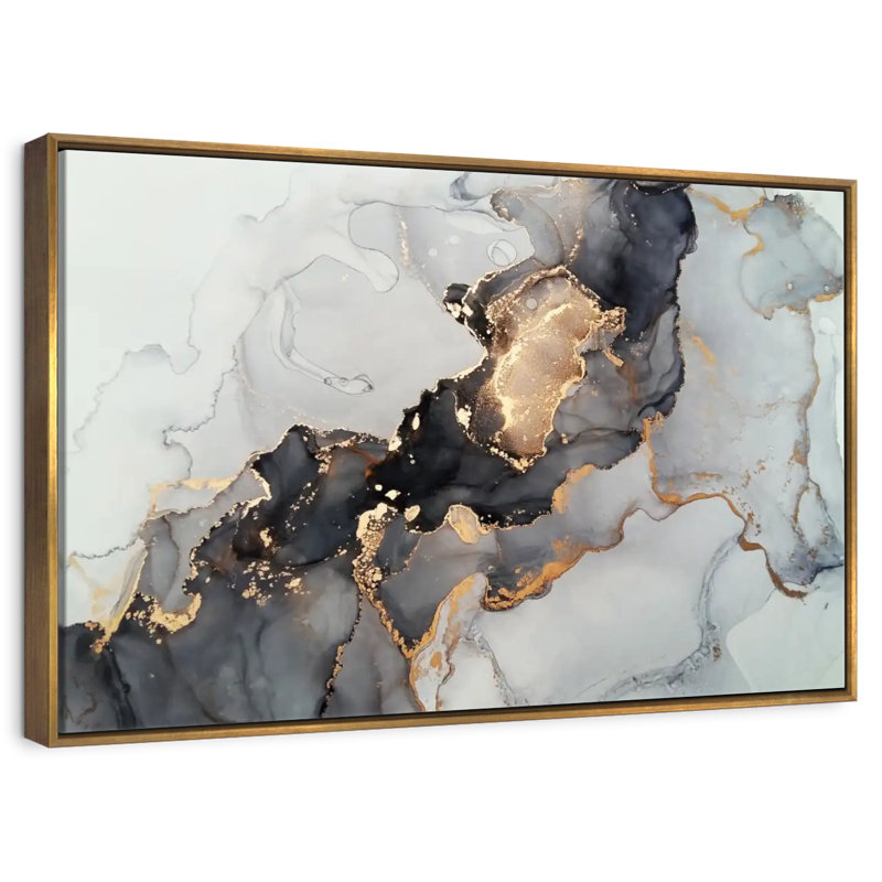Luxe abstrait, Cadre flottant doré, 31 po x 21 po