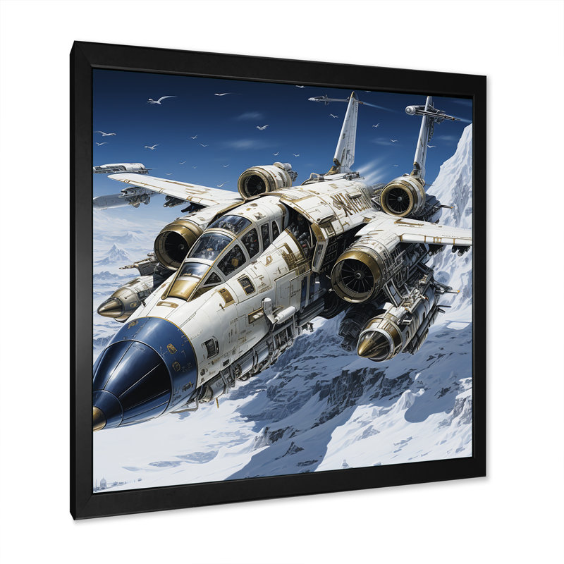 Avion militaire au combat - impression d'art mural militaire, H 16 po x l 16 po x P 1 po, Cadre simple noir