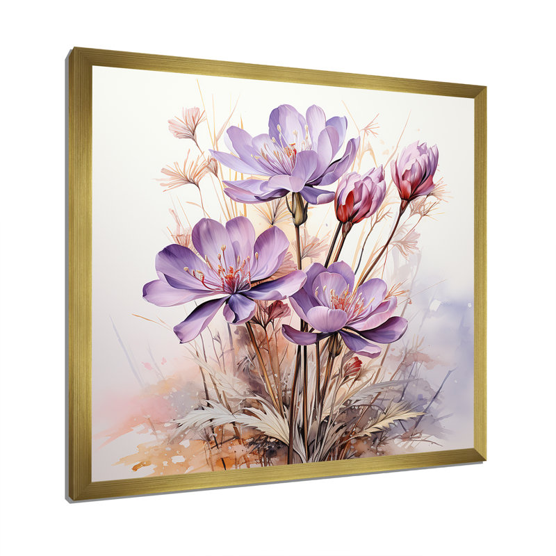 Art mauve zen mauve, Cadre doré simple, H 36 po x l 36 po x P 1,5 po