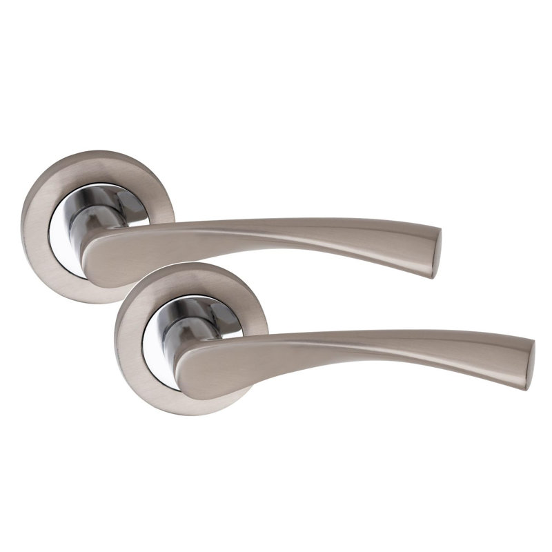 5 Pairs Astrid Design Door Handles on Round Rose in Duo Chrome Finish with 2.5" Tubular Latch - 52mm Diameter