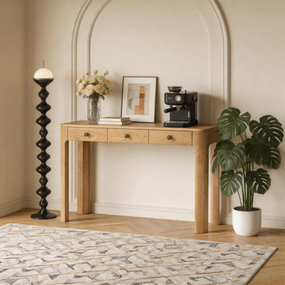 Curved Safety Corner Console Table, Storage Entryway Table With 3 Drawers