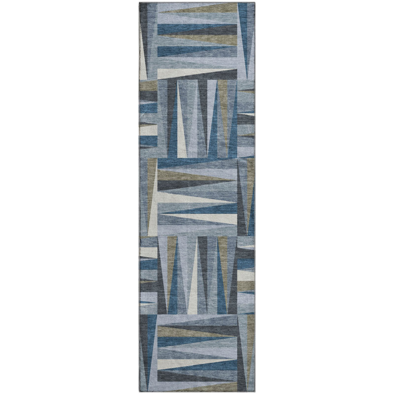 Premium Machine Washable Collett AMF1012 Squares Rug, Runner 2'3" x 7'6"