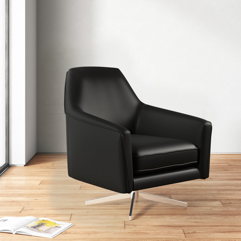 Faux Leather Swivel Armchair, Black Faux Leather
