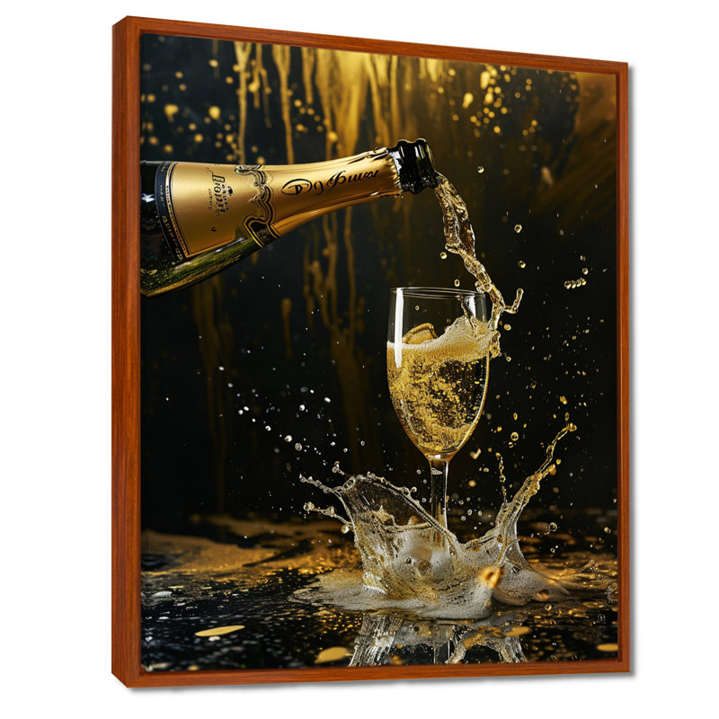 Fashion Bubble Celebration I - décoration murale vin et champagne, Toile avec cadre flottant brun, H 32 po x l 24 po x P 1 po