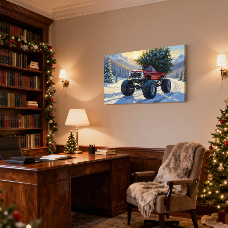 Ensemble de 3 impressions sur toile, arbre de Noël camion rouge, H 16 po x l 24 po
