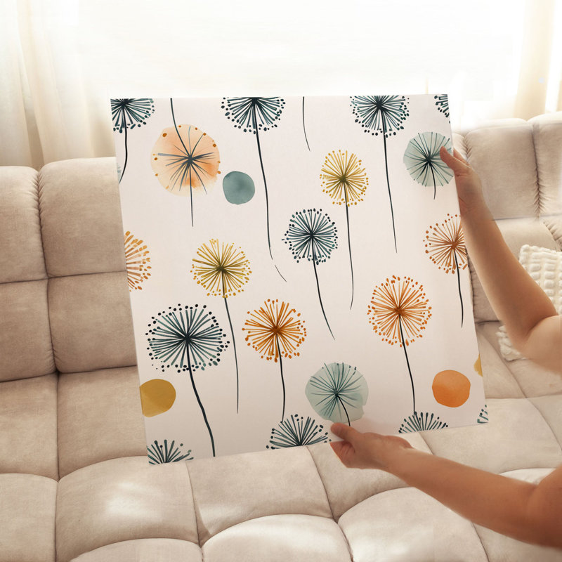 «Botanical Multicolor Dandelions II», reproduction d'art moderne sans cadre, H 14 po x l 14 po